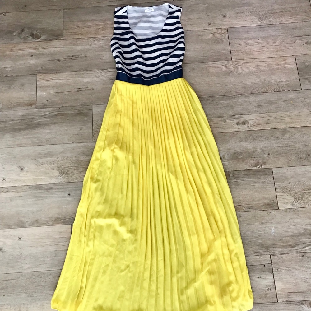 Nautical Navy and Yellow Pleated Maxi Dress